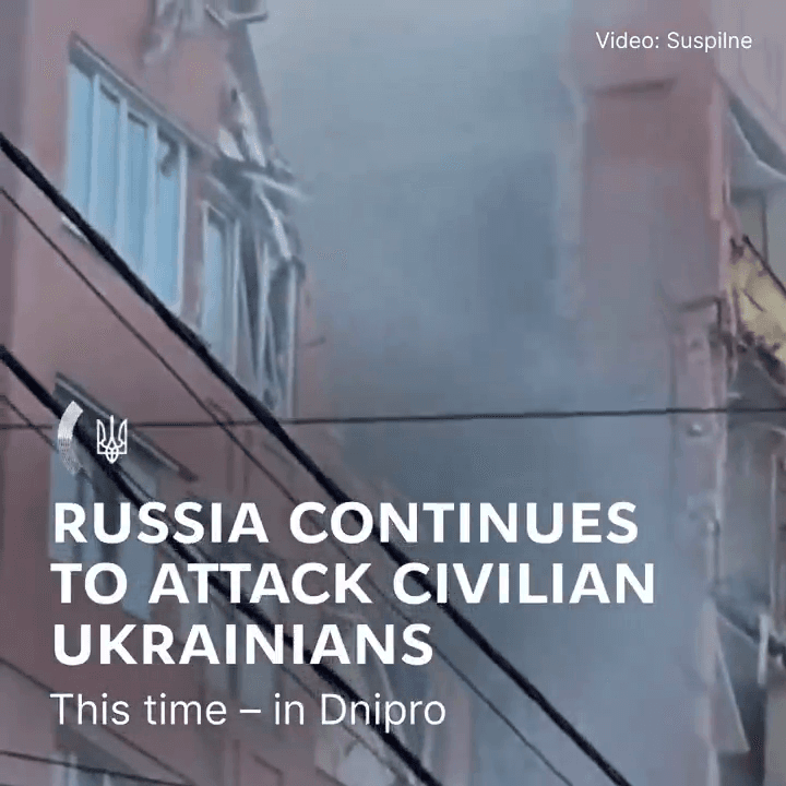 Video thumbnail: Russia struck a residential building in #Dnipro #Ukraine . T